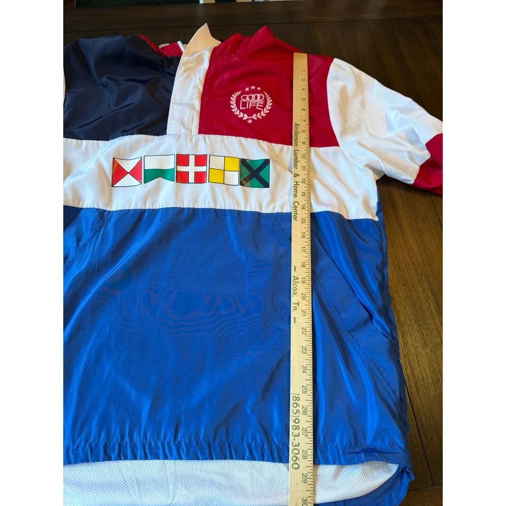 Camp Good Life Mens 2XL Nautical Colorblock Windbreaker Anorak Jacket Flags